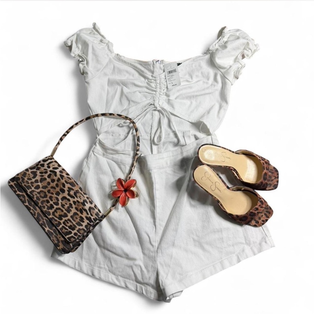 Windsor White Bridal Romper Stylish Intentions Cutout Denim Romper NWT